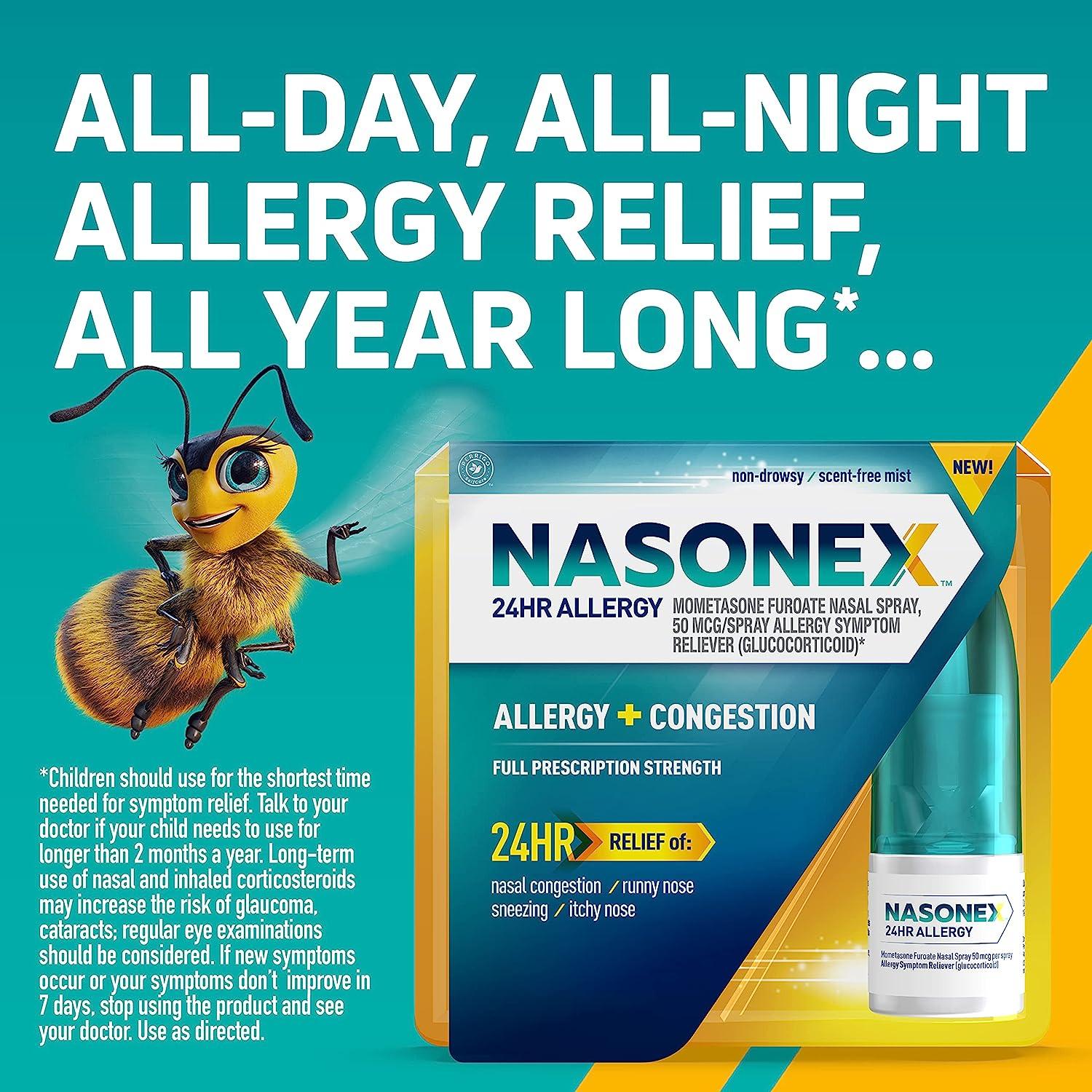 Nasonex 24HR Allergy Nasal Spray 120 Sprays, NonDrowsy 24 Hour