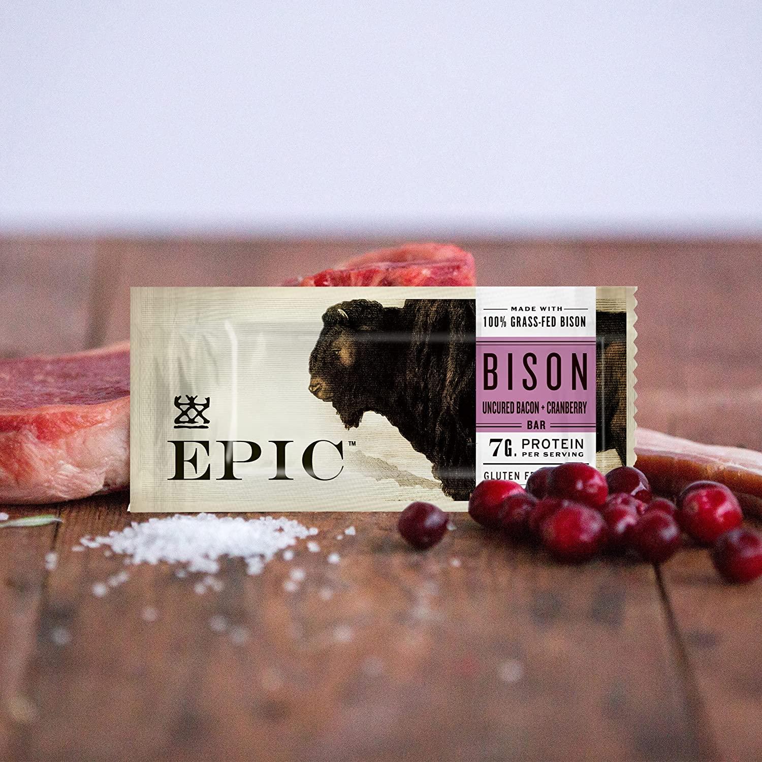 EPIC Bison Bacon Cranberry Bars, Grass-Fed, Paleo Friendly, 1.3 oz Bars, 12  ct