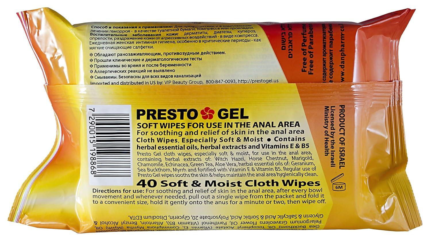 PRESTO GEL Natural Hemorrhoids Treatment Hemorrhoid Soft & Moist Cloth