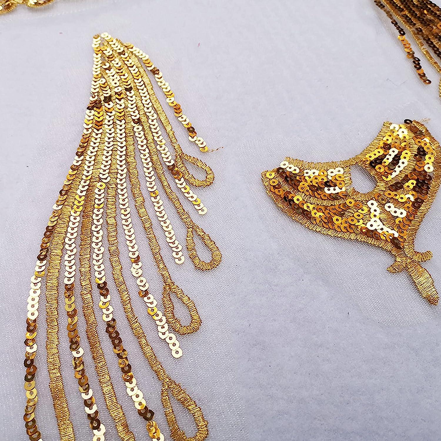 Gauze Sequins Gold Thread Feather Phoenix Tail Patches Sewing