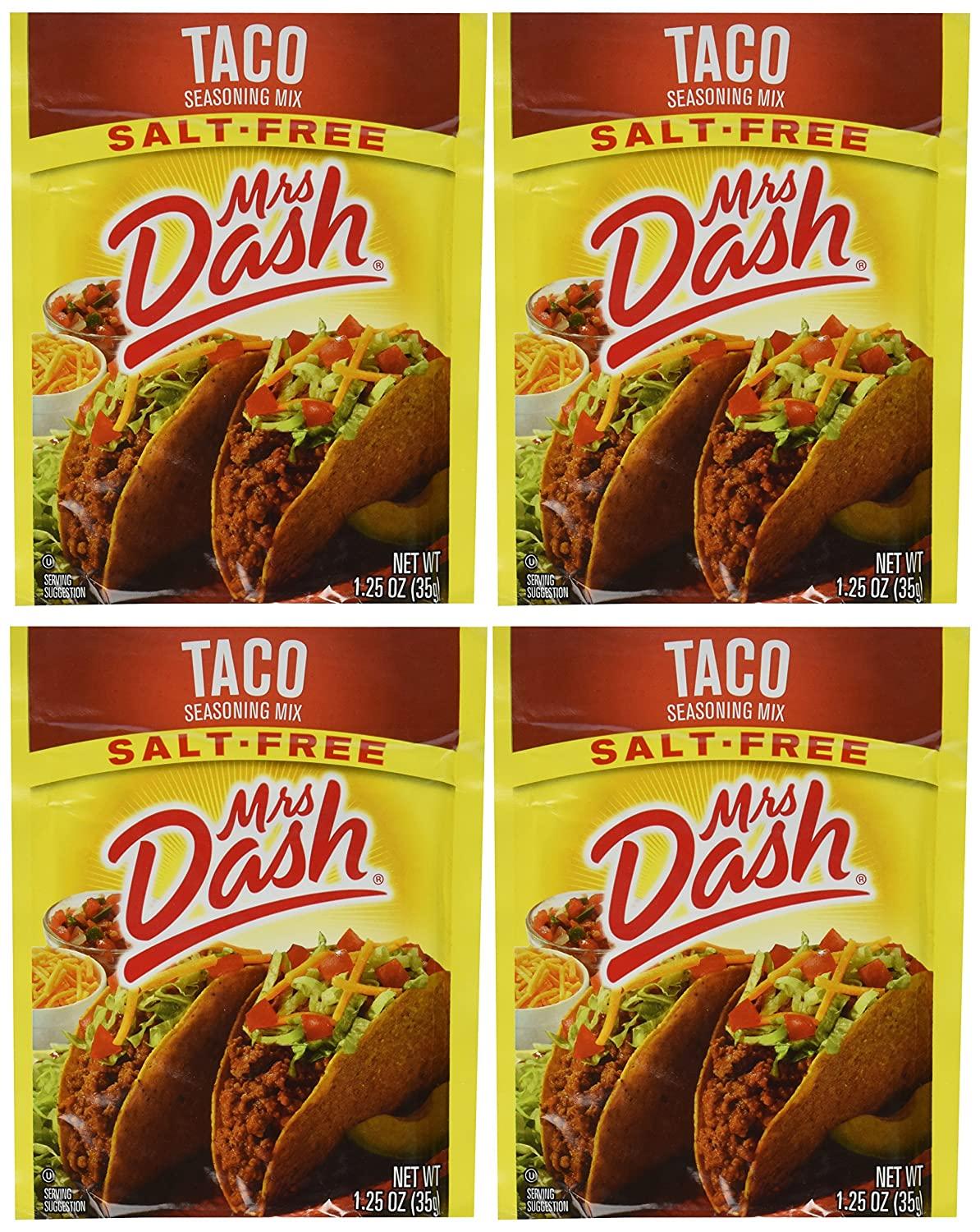 Mrs Dash Seasoning Mix - Taco - All Natural - Salt-Free - Net Wt. 1.25 OZ  (35 g) Each - Pack of 4 Packets