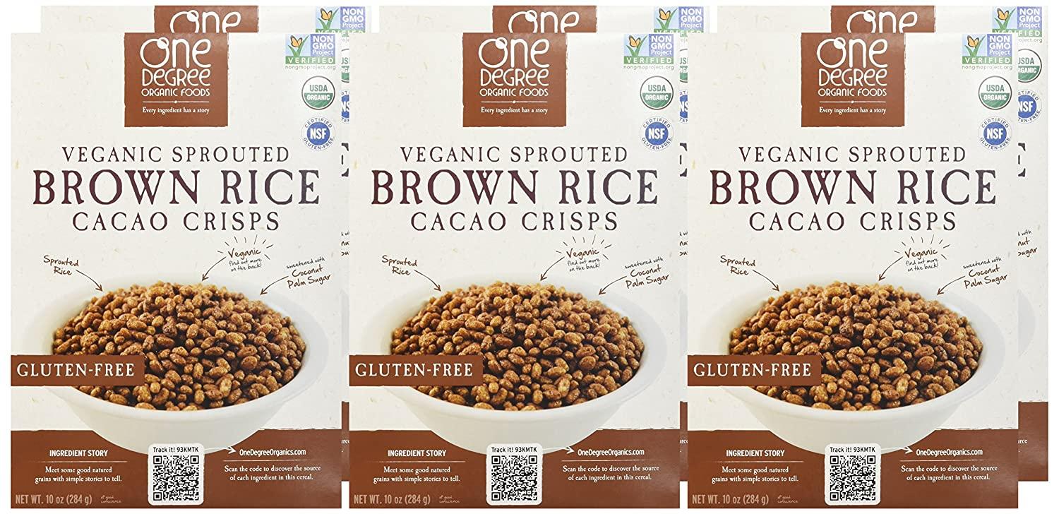 One Degree Organic Sprouted Brown Rice Cacao Crisp 10oz (Pack of 6) Healthy Snack