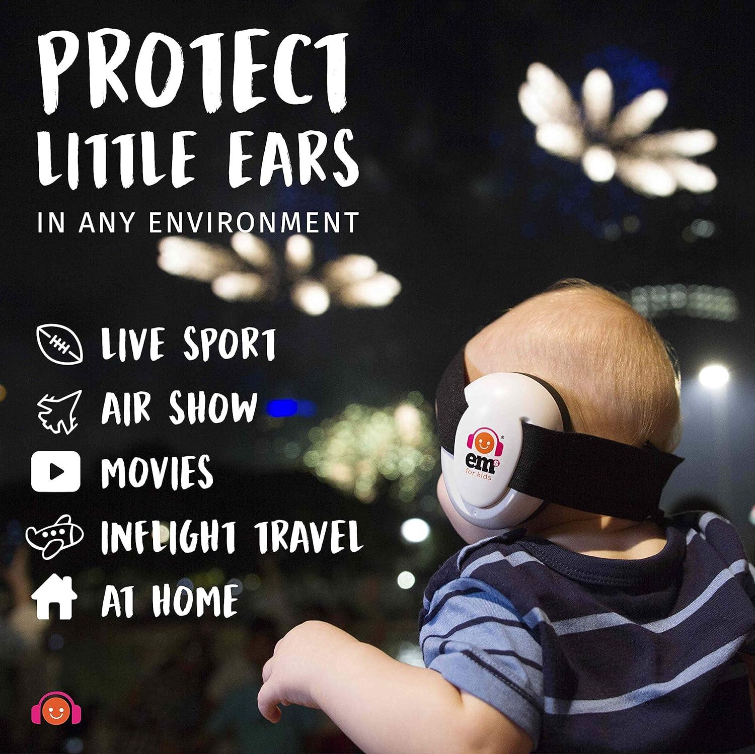 Ems for Kids Baby Ear Defenders White with Black. The Original Baby