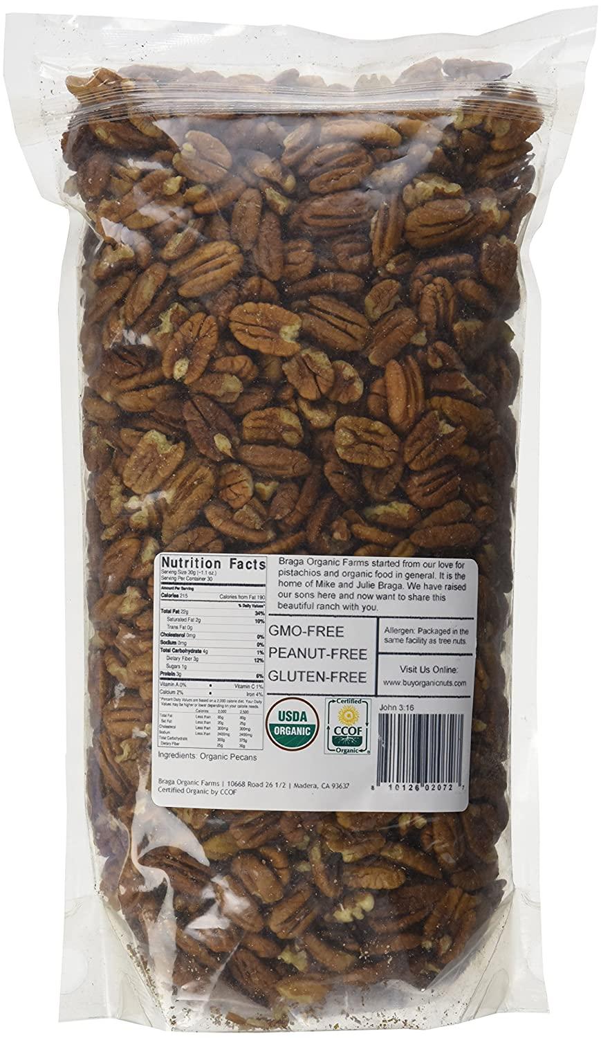 Braga Organic Farms 2lb Raw Pecans Certified Organic Nuts for