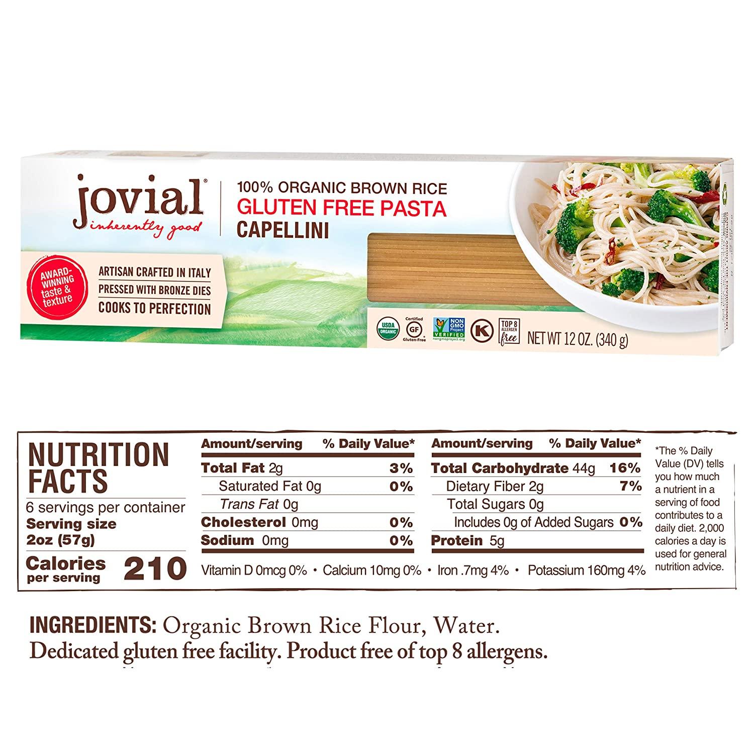 Jovial Capellini GlutenFree Pasta Whole Grain Brown Rice Capellini Pasta NonGMO Lower
