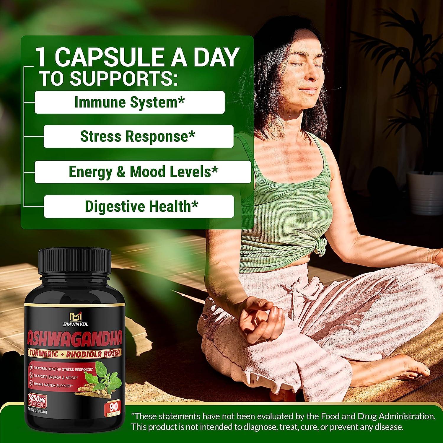 (3 Months Supply) Ashwagandha Capsules 5850 mg Mood & Energy Support Supplement with Turmeric