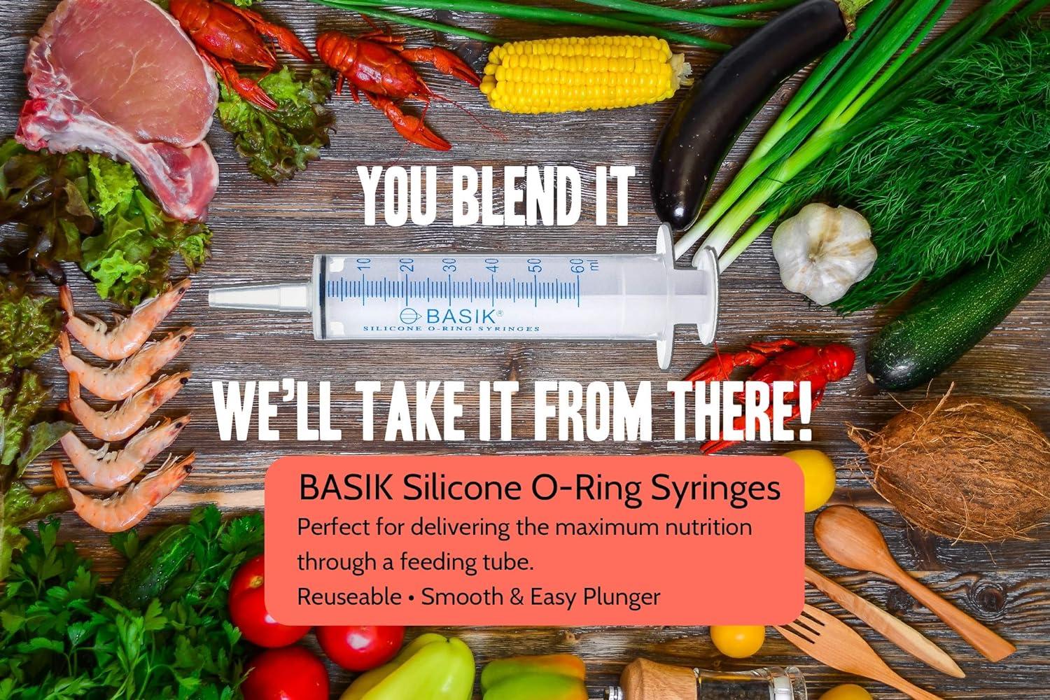 Basik Silicone O Ring Syringes 60cc Catheter Tip Reusable Budget 2 Pack