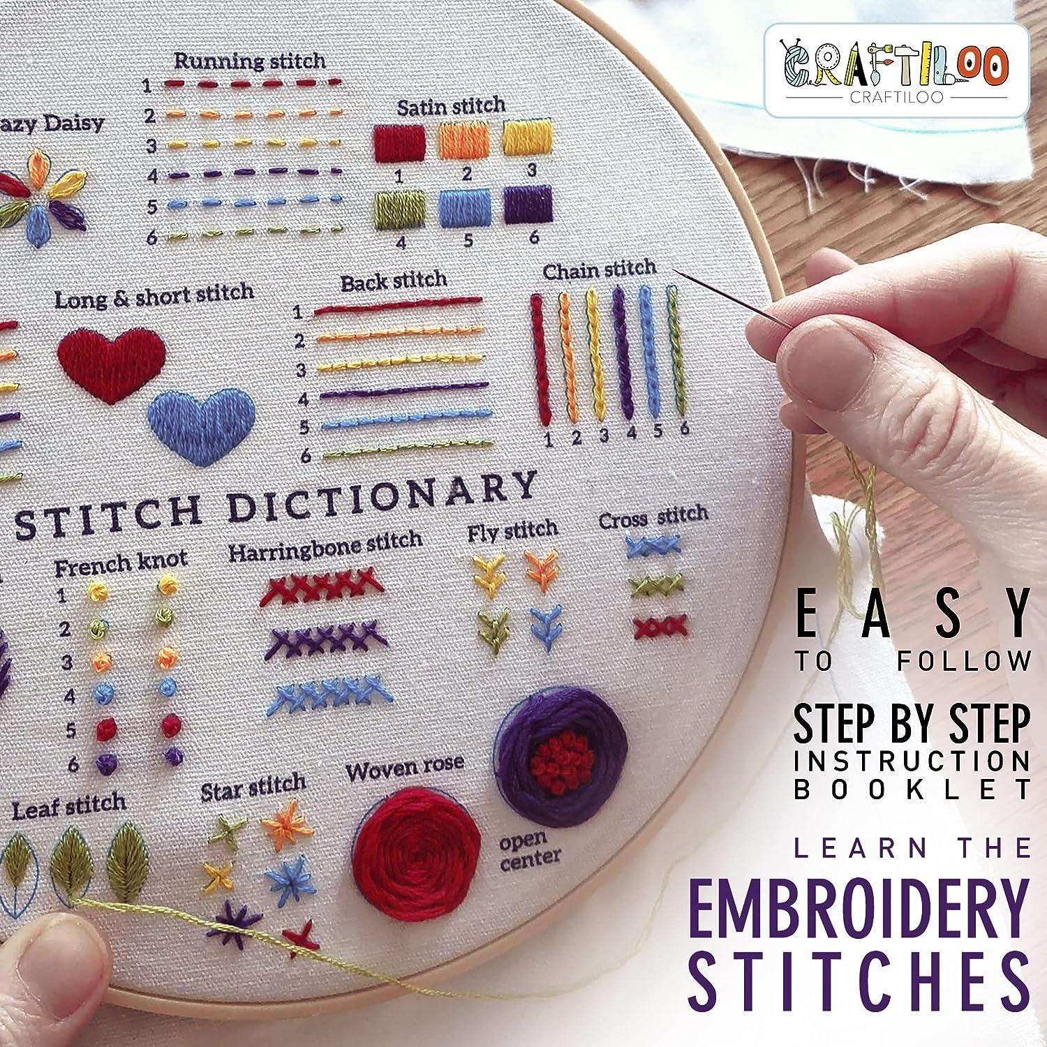 Learn 30 Stitches Elephant Embroidery kit for Beginners embroidery kit with  Stamped Embroidery Patterns. Embroidery Kits. Embroidery Starter Kit.  Needlepoint Cross Stitch Kit for Kids & Adults Stitch Dictionary