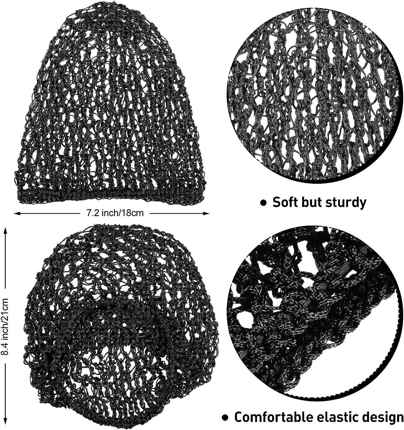 Giugu 3 Pieces Mesh Hair Net Rayon Crochet Hair Nets Knit Snood Hat Crocheted Sleep Cap (Black