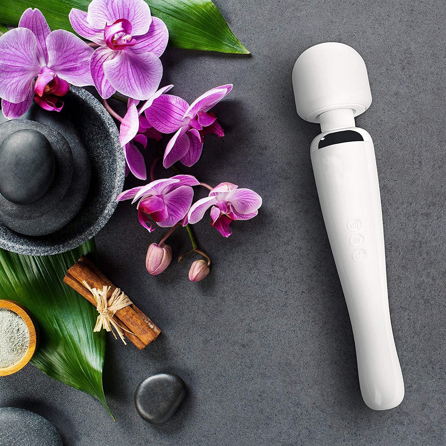 Therapeutic Personal Massager - Handheld Cordless & Powerful Wand | 8  Speeds 20 Vibrating Patterns | USB Rechargeable - White Metallic | Buy Now  with Express International Delivery