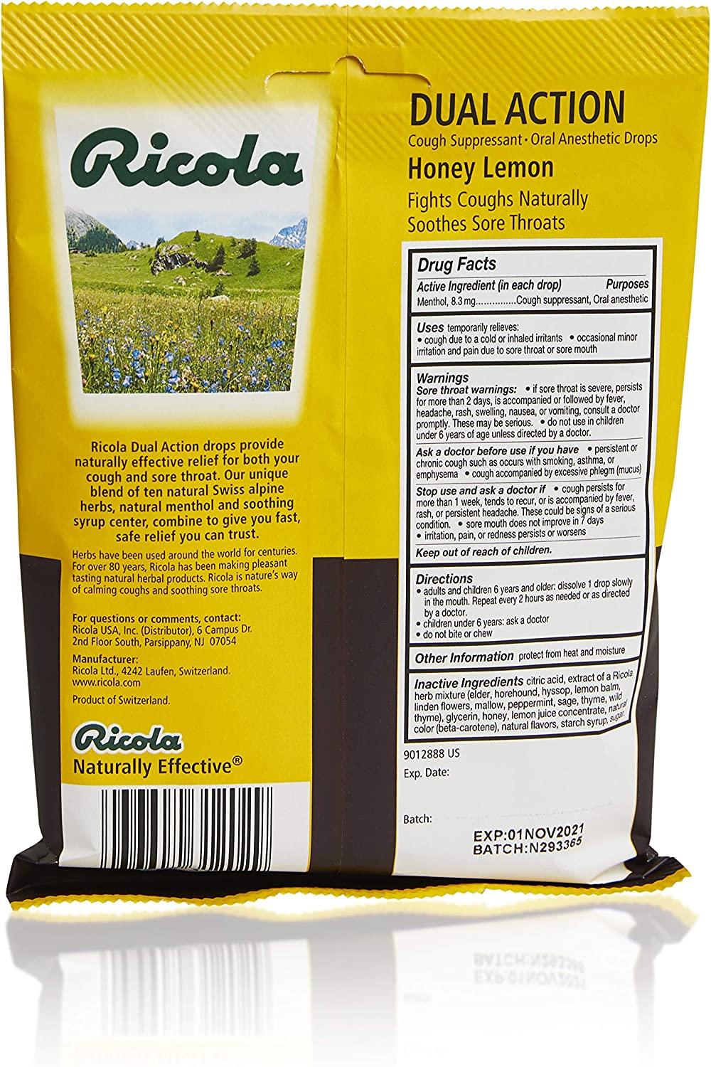 Ricola Dual Action Honey Lemon Cough Suppressant Throat Drops 175ct