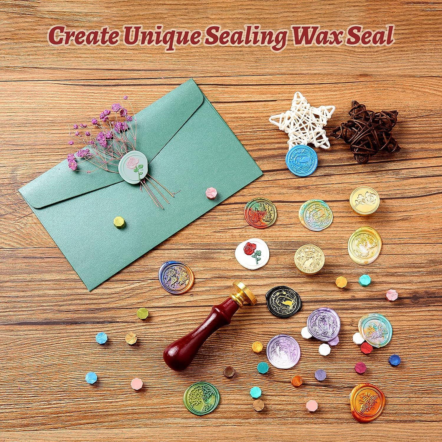 Comealltime Wax Seal Kit with Gift Box, 624 Pcs Wax Seal Beads with 2 Pcs  Wax Seal Stamps, Sealing Wax Warmer, Wax Seal Metallic Pen, Envelope
