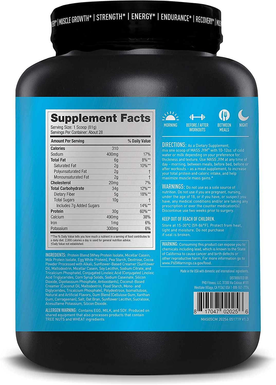 Mass JYM Weight Gainer Protein Powder Egg White, Milk, Whey Protein