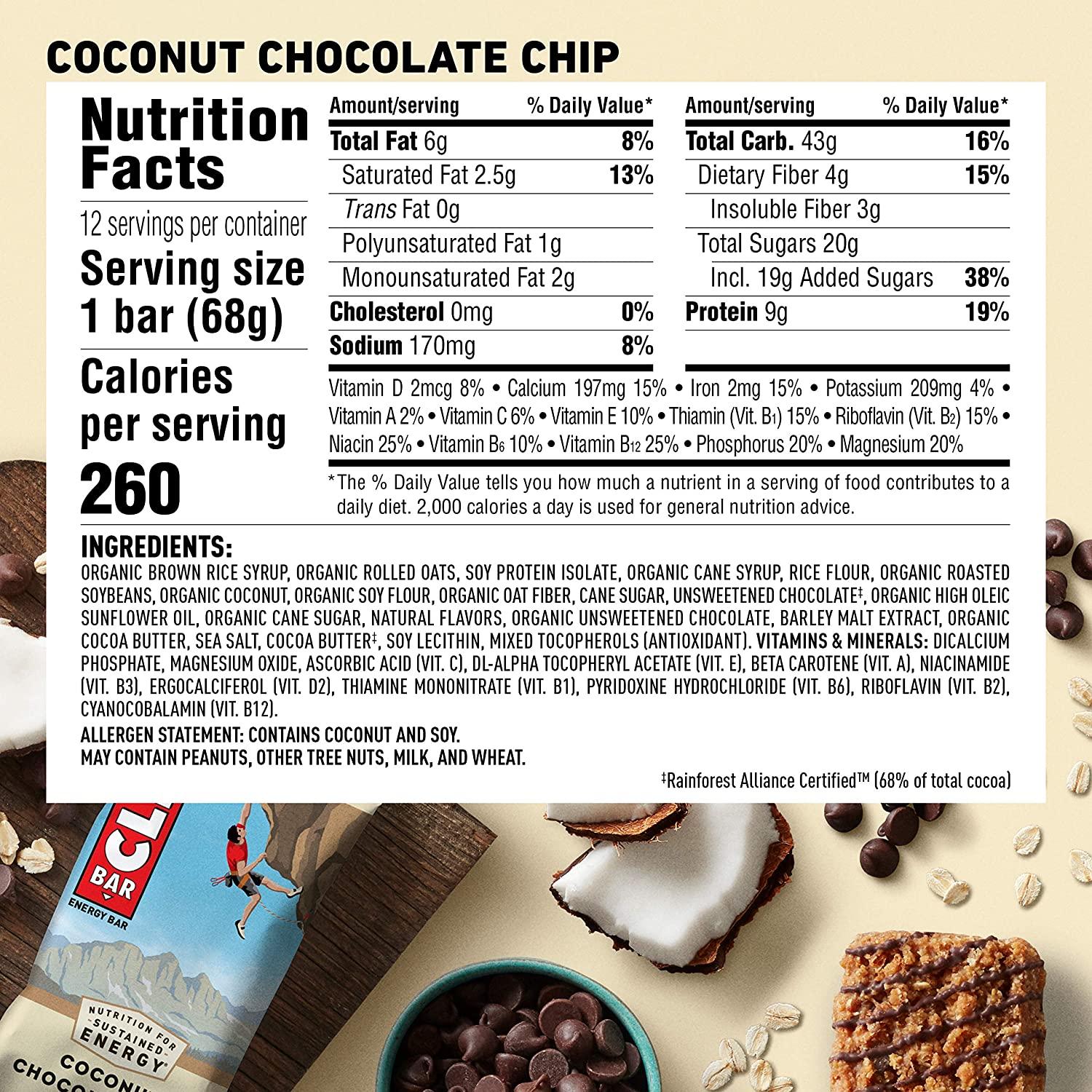 CLIF BARS Energy Bars Coconut Chocolate Chip Made with Organic