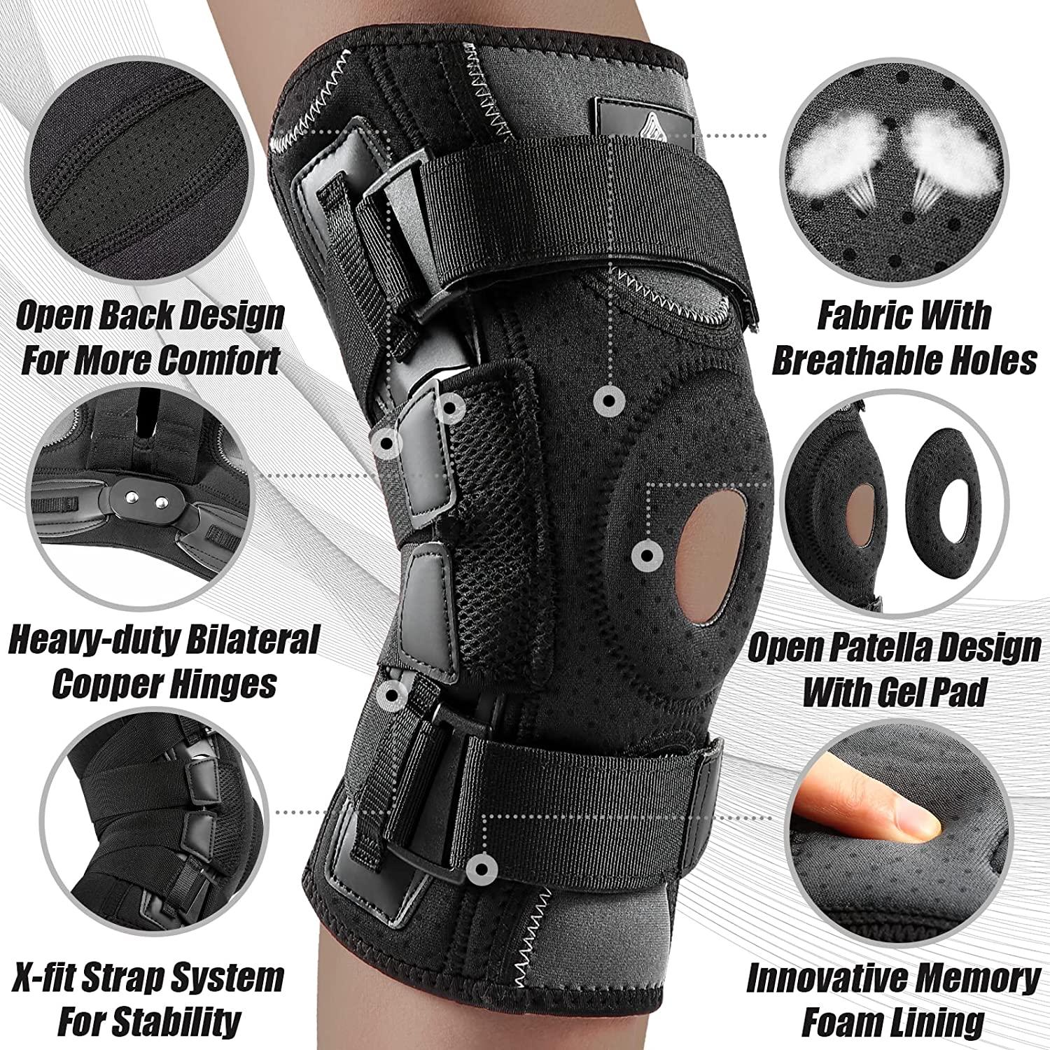 NEENCA Professional Hinged Knee Brace, Medical Knee Support with Removable  Dual Side Stabilizers for Knee Pain, Arthritis, Meniscus Tear, Swollen,  Injury Recovery, Joint Pain Relief, ACL. Men & Women (XX-Large, Black) XX-L…