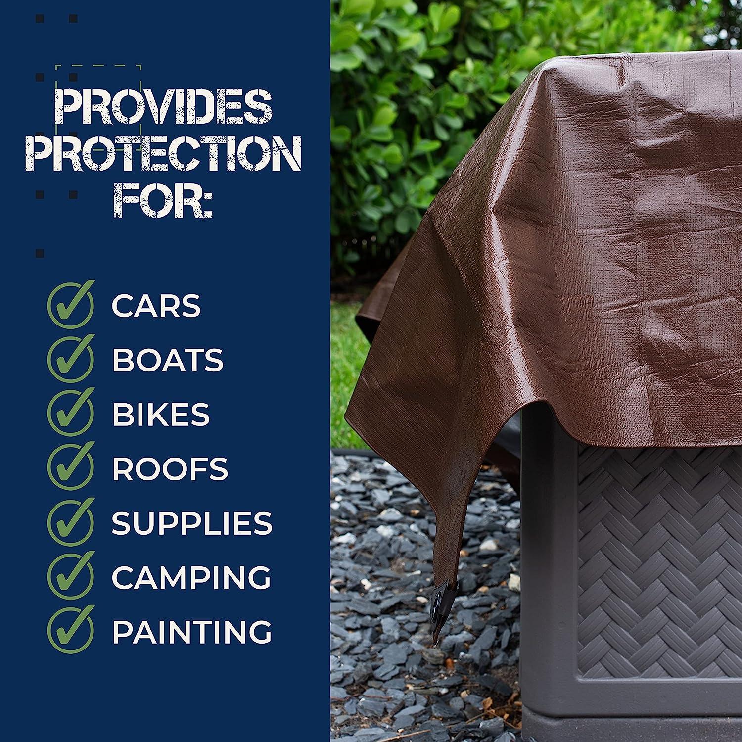 12x16 Tarps Heavy Duty Waterproof Tarp Cover Brown/Silver, Thick