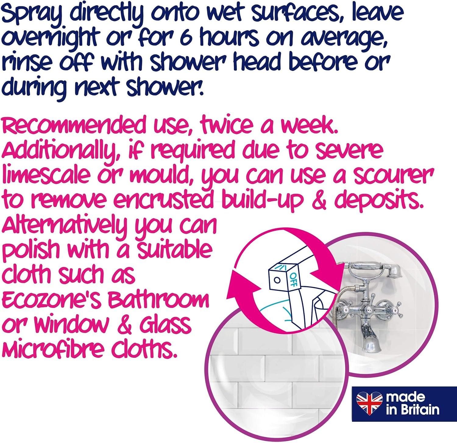 Ecozone Ultra Shower Cleaner 3in1 AntiBacterial DeScaler & Anti Mould Polish Cleaning Spray