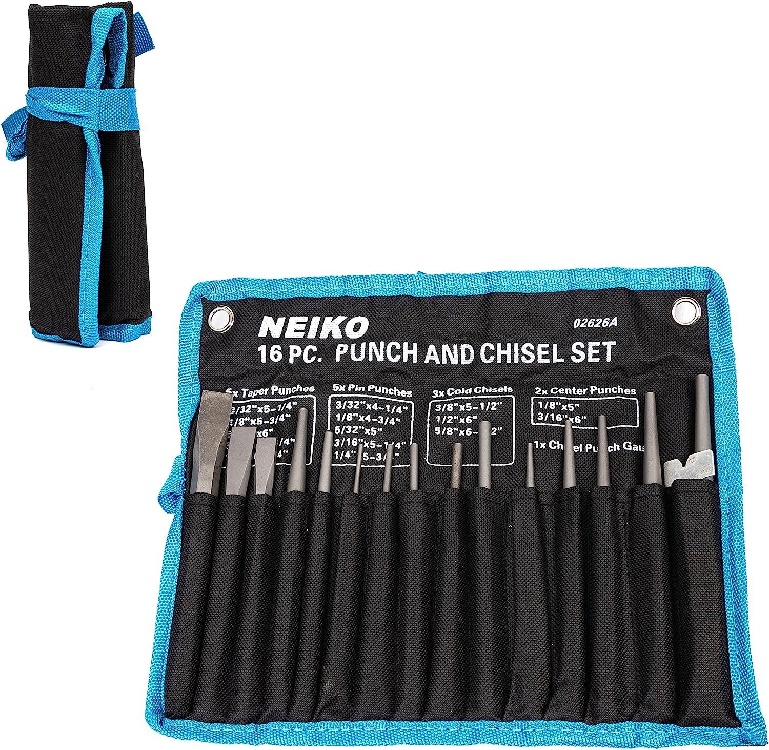OEMTOOLS 25515 16 Piece Punch and Chisel Set, Punch Set, Pin Punch Set,  Punch Tool, Metal Punch, Cold Chisel, Nail Punch Set, Pin Set, Punch Set  Tools - Metalwork Chisels 