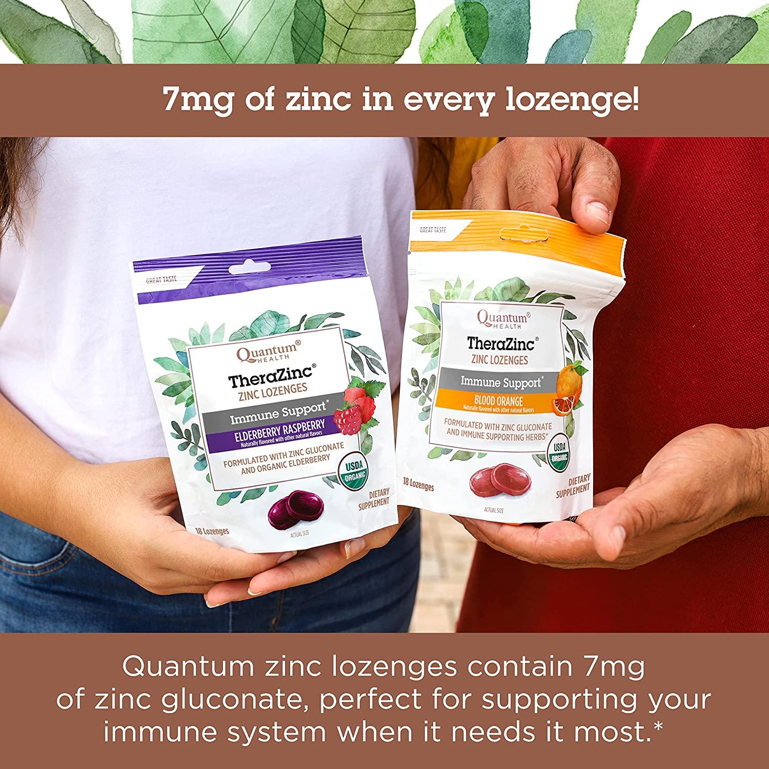 Quantum Health TheraZinc Elderberry Raspberry Lozenges Organic Immune
