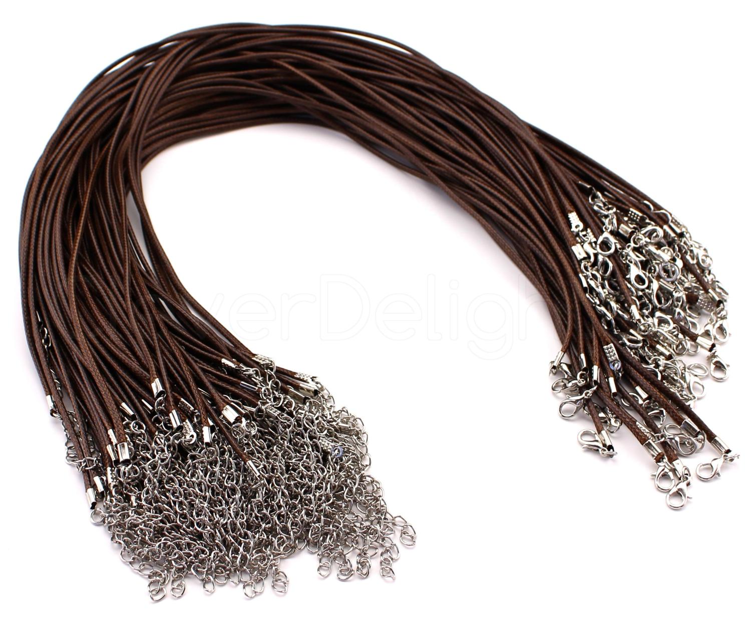 CleverDelights Imitation Leather Cord Necklaces - Brown - 18 Inch