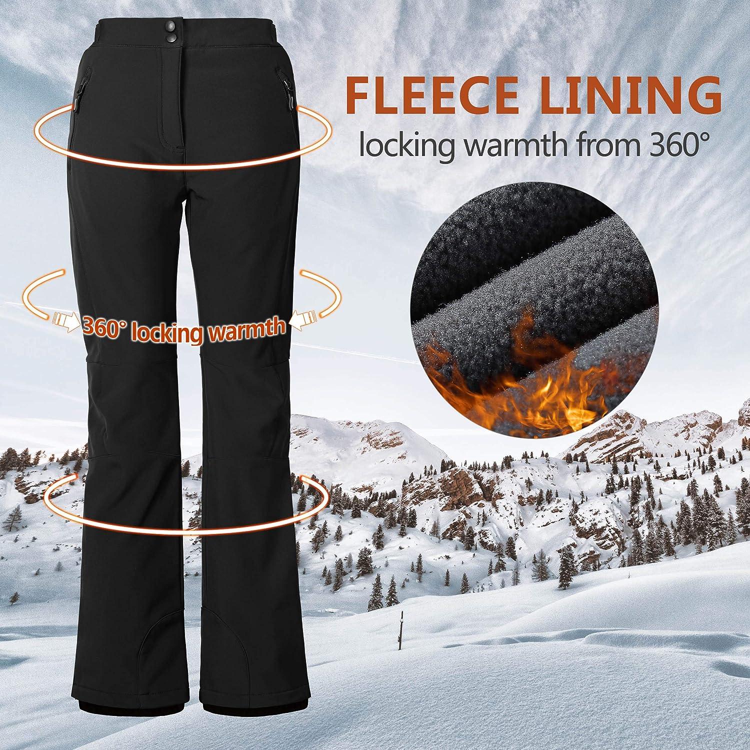 Outdoor Ventures Women's Snow Pants Waterproof Windproof Outdoor Fleece  Lined Softshell Insulated Ski Pants with Boot Gaiters 6 (inseam 31)  Classic Black- New Versione