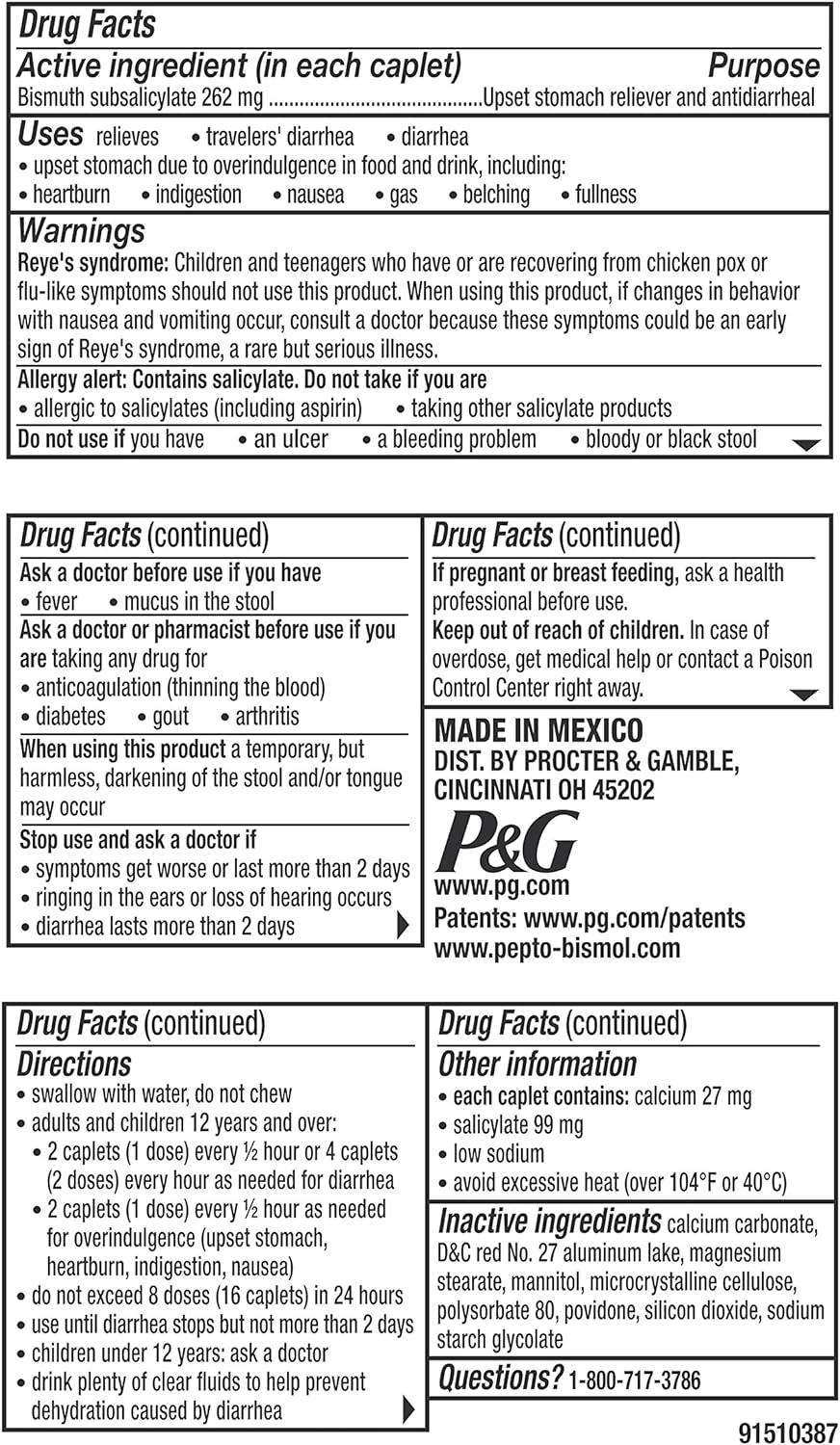 Pepto Bismol Caplets 24 Count for Relief of Gas Anti Diarrhea Heartburn