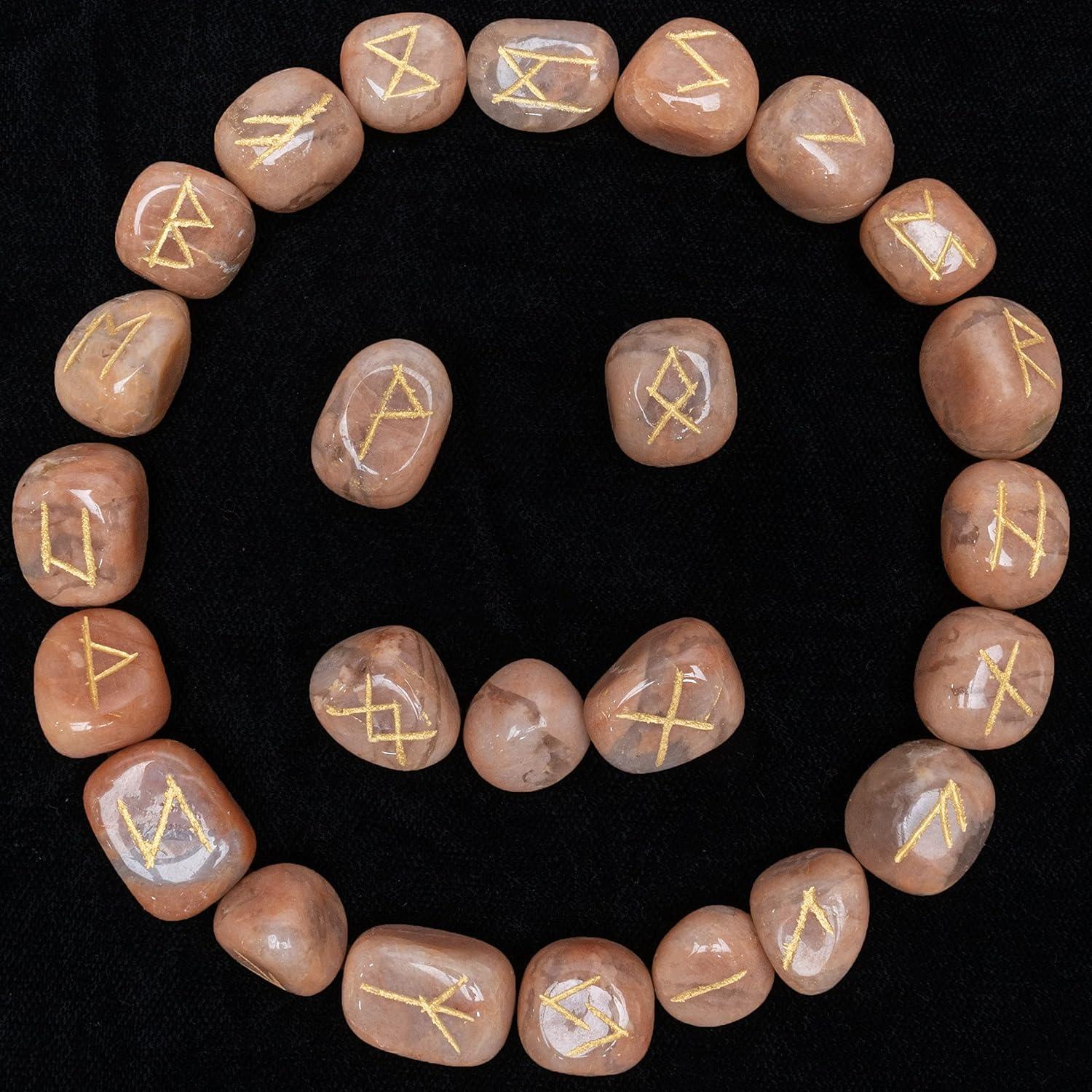 Crocon Peach moonstone Rune Tumble Shape Gemstone Rune with Elder ...