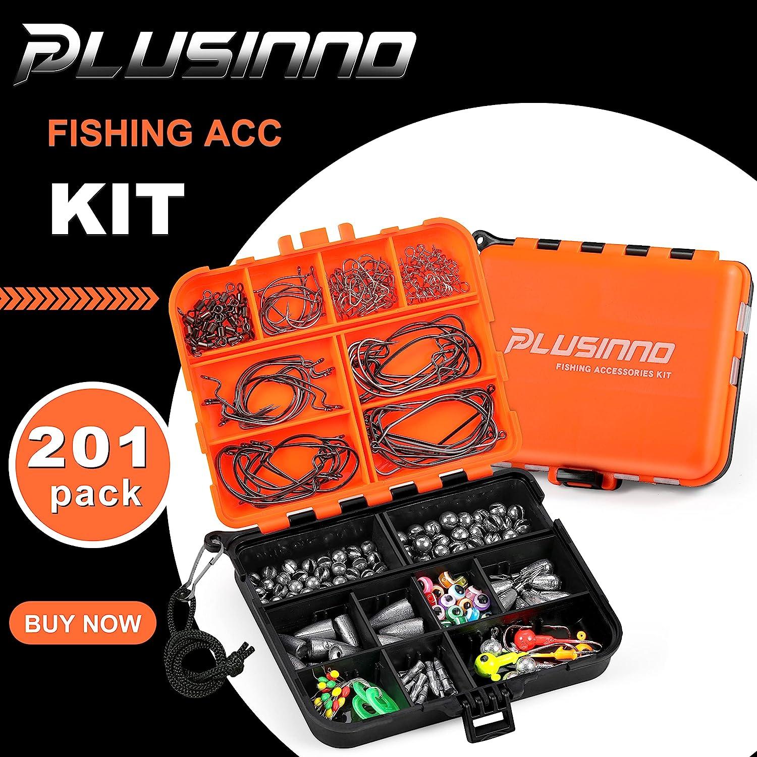 PLUSINNO 201pcs Fishing Accessories Kit, Fishing Tackle Box with Tackle  Included, Fishing Hooks, Fishing Weights, Round Split Shot,Fishing Gear for  Bass, Trout, Catfish