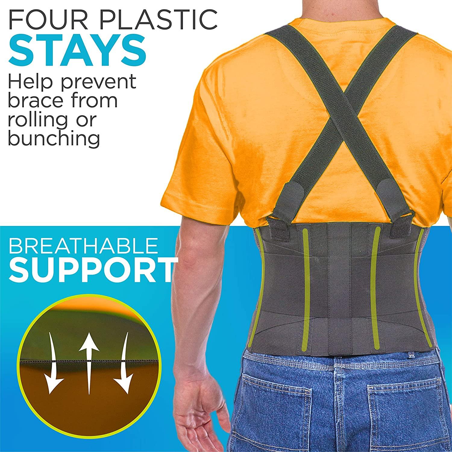BraceAbility Industrial Work Back Brace with Removable Suspender Straps