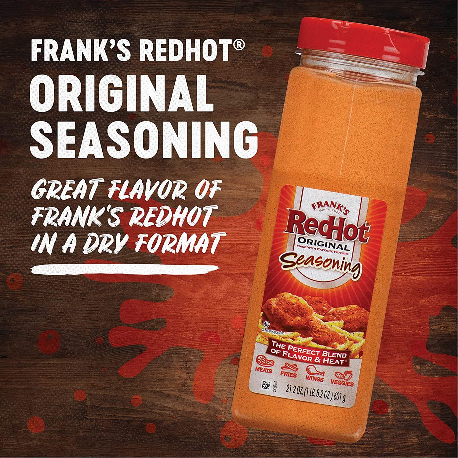 Frank's RedHot Original Seasoning, 21.2 oz - One 21.2 Ounce Container of Hot  Sauce Seasoning Blend of Savory Garlic and Spicy Cayenne Pepper, Perfect  for Dry-Rubs 1.32 Pound (Pack of 1)