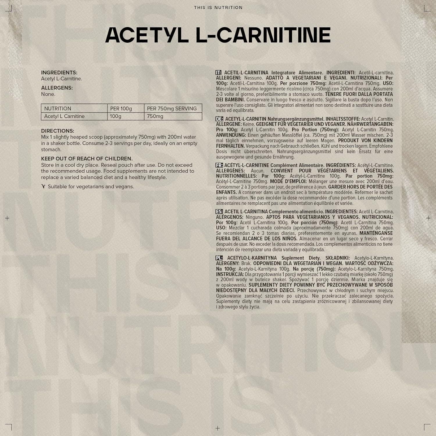 500g Bulk Pure Acetyl L-Carnitine (ALCAR) Powder - High Quality Supplement  | Buy Now with Express International Delivery