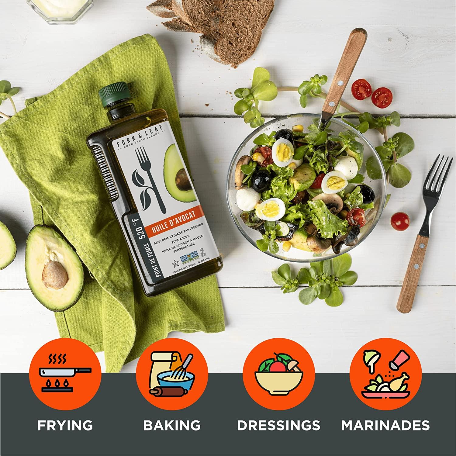 Fork & Leaf Avocado Cooking Oil, for HighHeat Cooking, Frying, Baking, Homemade Sauces