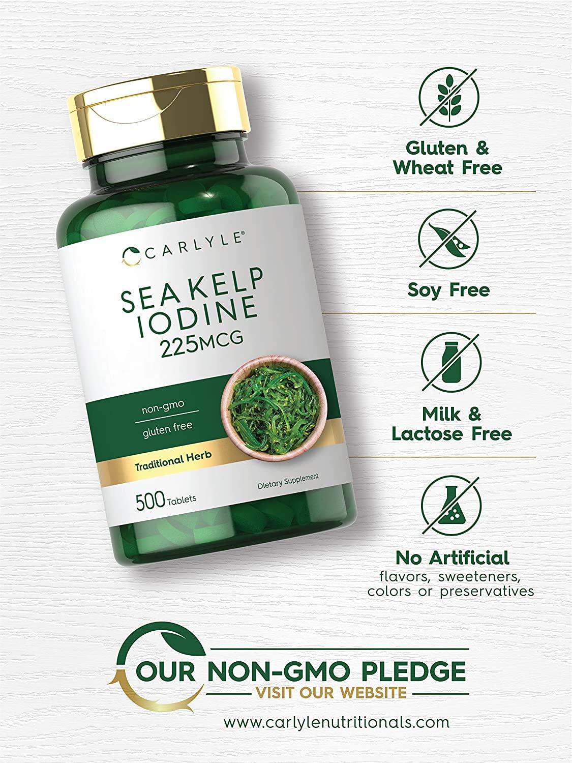 Sea Kelp Iodine 225mcg 500 Tablets NonGMO, Gluten Free