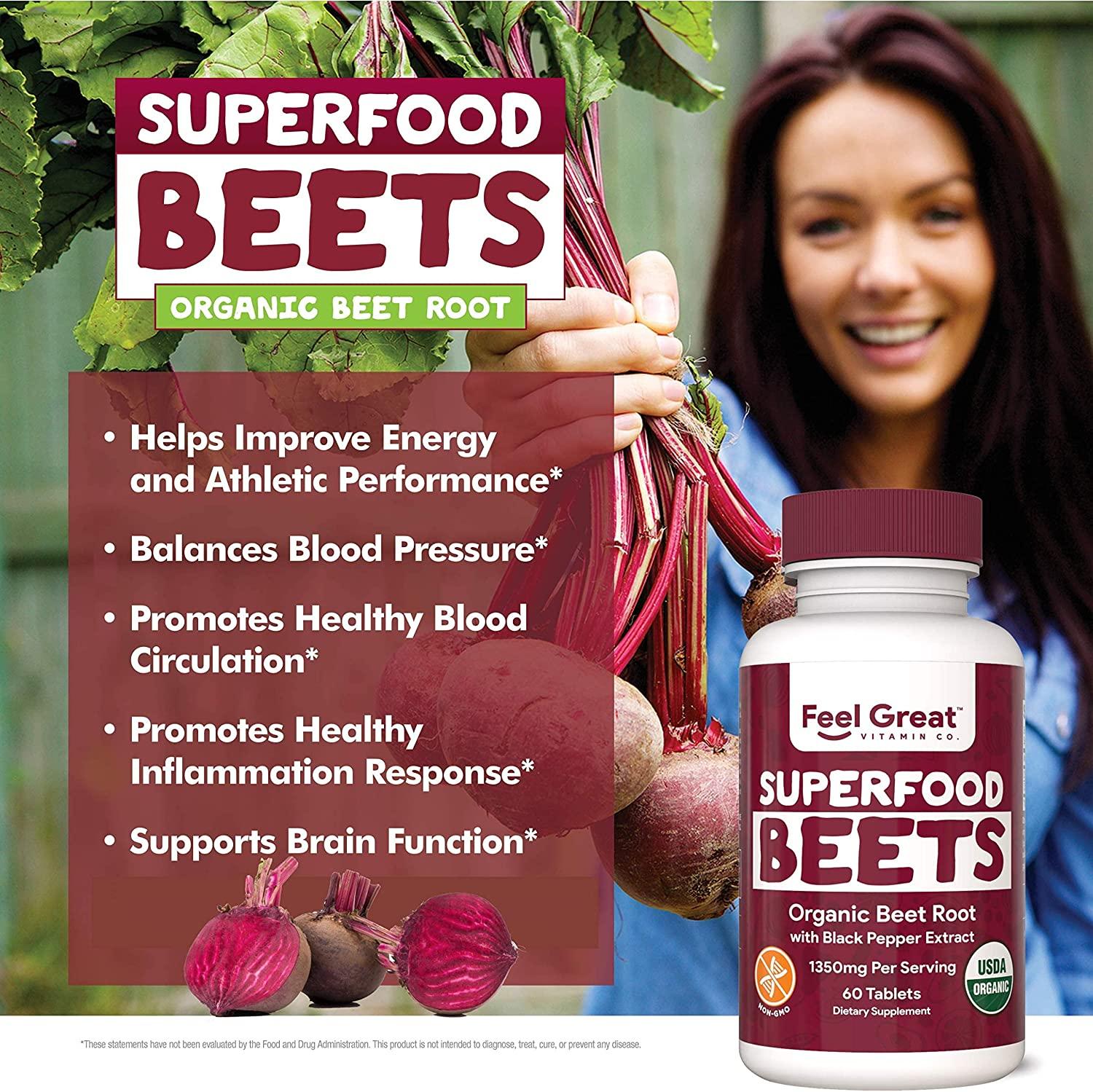 Organic Beet Root Tablets by Feel Great Vitamin Co. Nitric Oxide