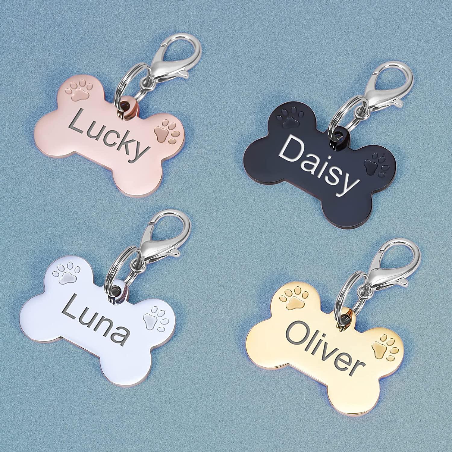 JATEBI Personalized Pet ID Tags, Stainless Steel Dog Tags,custom  Bone&Hollowed Paw Shaped Engraved Dog Name, Label, Addr