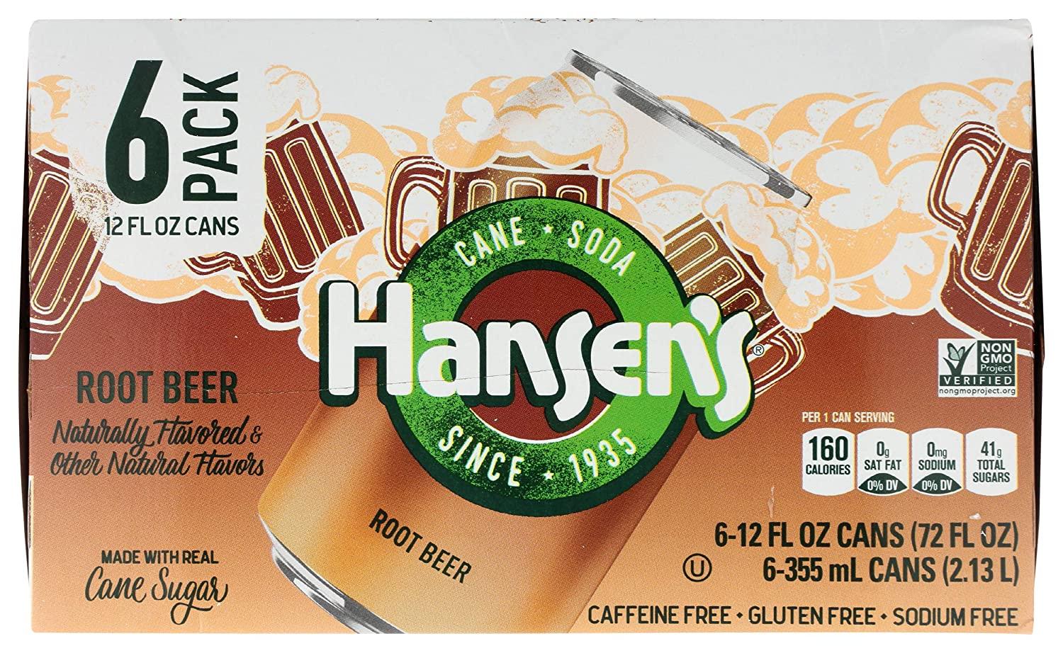Hansen's Creamy Rootbeer 12 Fl Oz 6 Pack Refreshing Soda