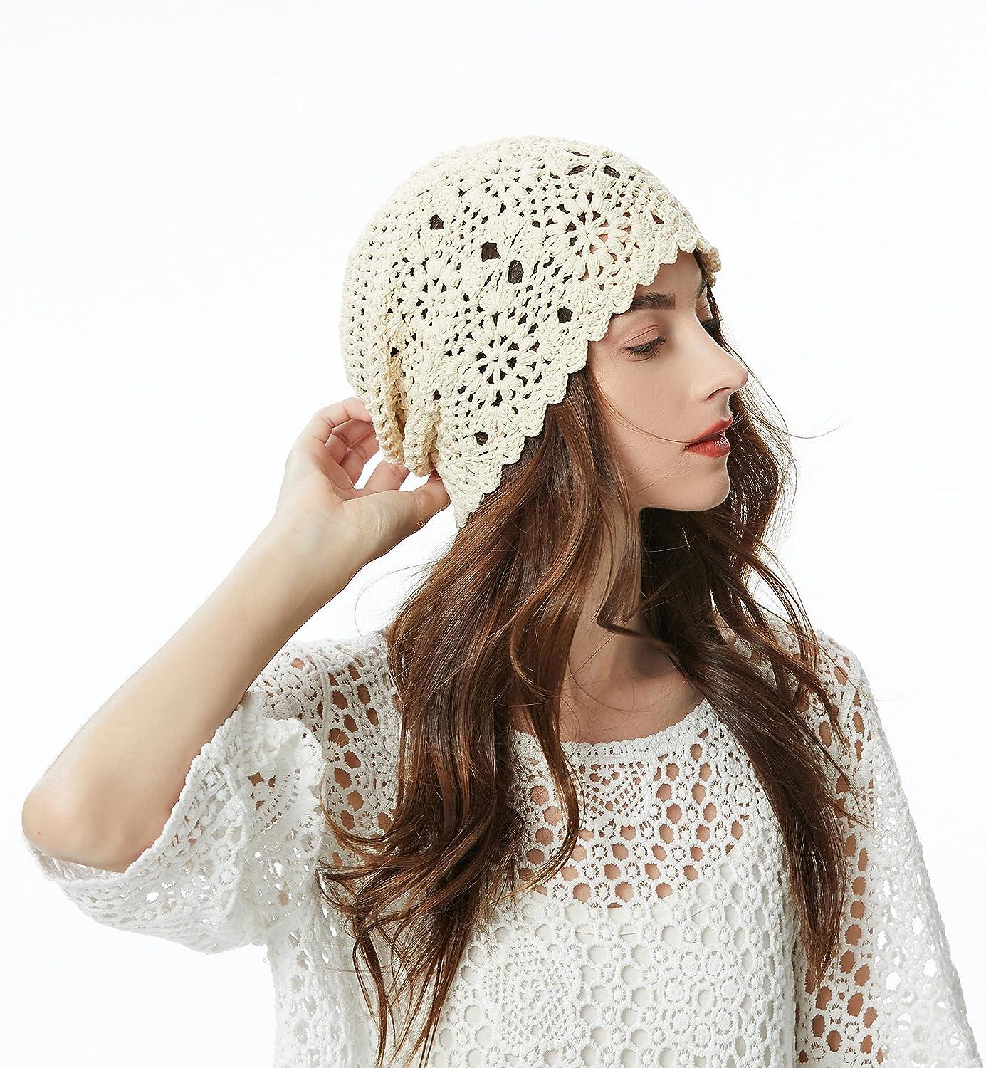 ZLYC Women Cotton Crochet Slouchy Beanie Hat Handmade Knit
