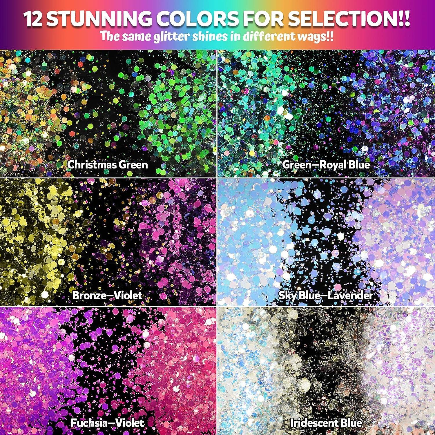 LEOBRO Holographic Chunky Glitter, Glitter, Set of 32 Colors, Craft Glitter  for Resin, Chunky Glitter for Crafts Tumblers Nails Body, Christmas