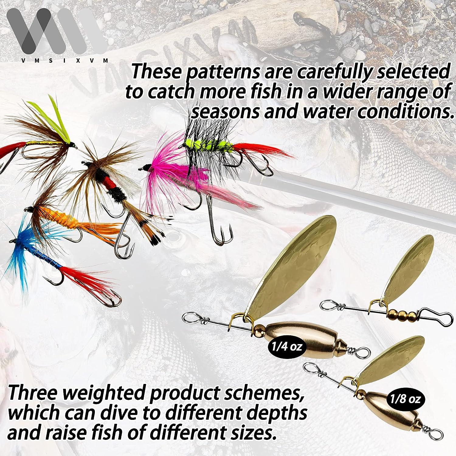 VMSIXVM Rooster Tail Fishing Lures, Spinner Baits Lure for Bass Trout  Salmon Pike, Trout Spinnerbaits Fly Strikers Lure with Brass Spinner Blade  for Freshwater Saltwater A4-12pcs-1/4oz