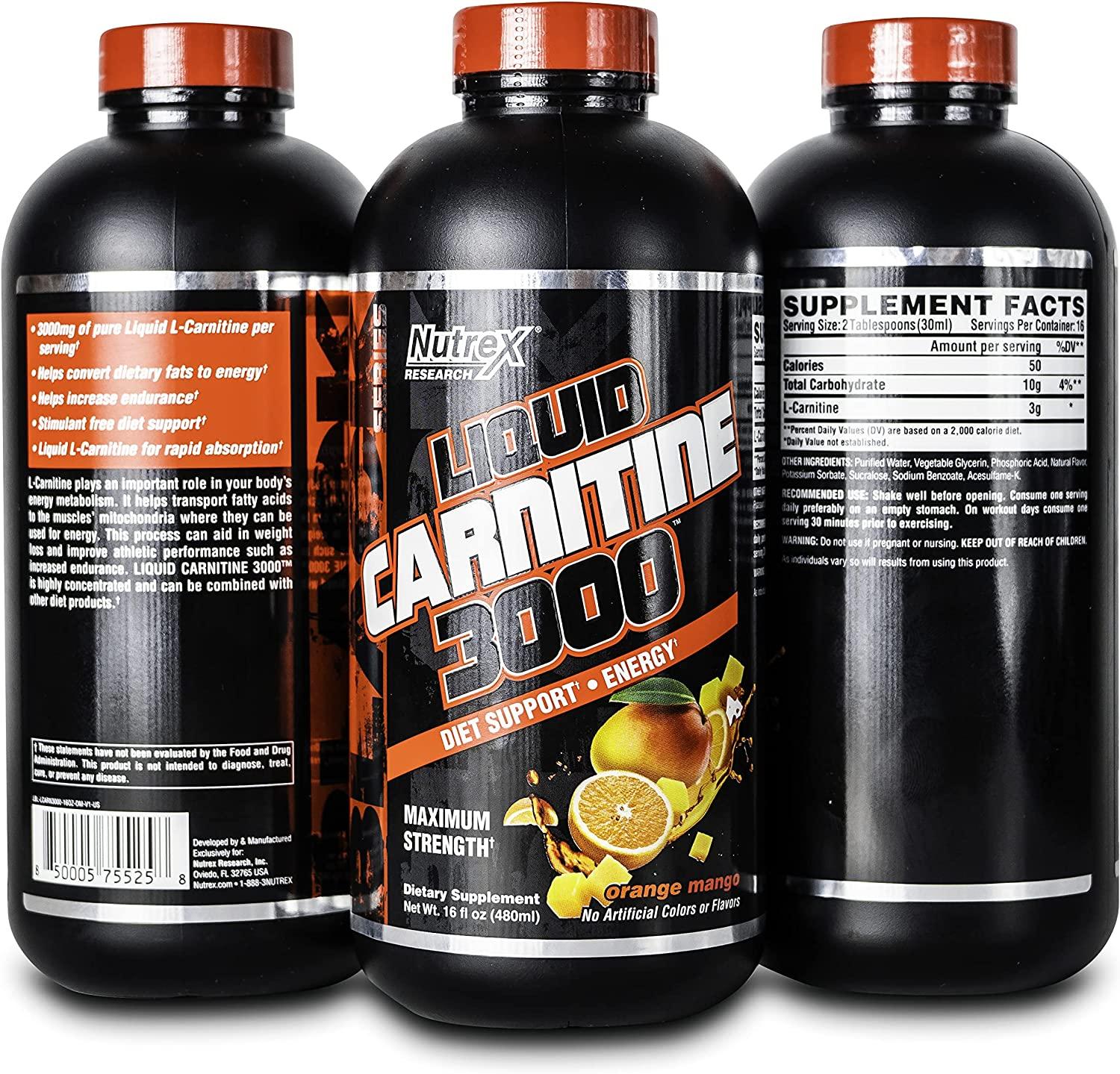 Nutrex Liquid Carnitine 3000 - Orange Mango, 16 fl oz | Boost Energy ...