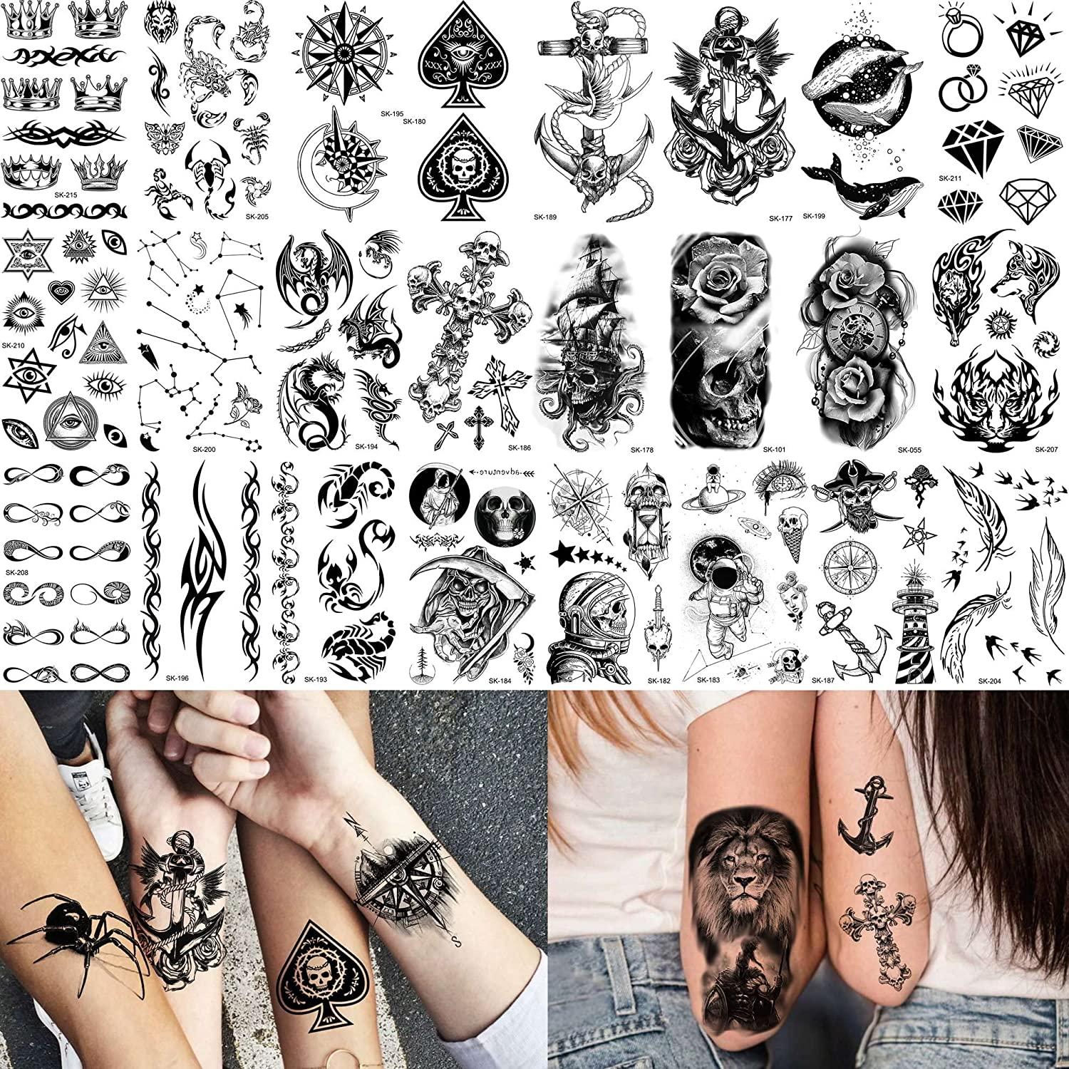 Bilizar 62 Sheets Scary Vampire Skeleton Temporary Tattoos For Men Women  Adults, Halloween Skull Evil Demon Fake Tattoo Stickers Kids Compass Flower  Rose Lion, Small 3D Realistic Tatoos Thigh Arm Neck