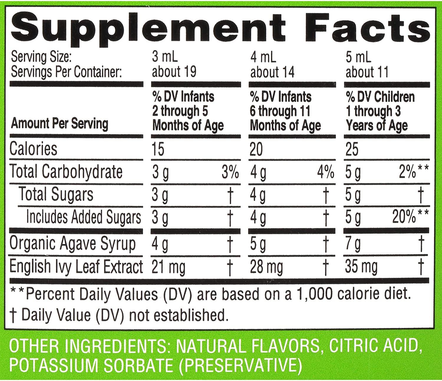 Zarbee's Baby Cough Syrup + Mucus with Organic Agave and Ivy Leaf On