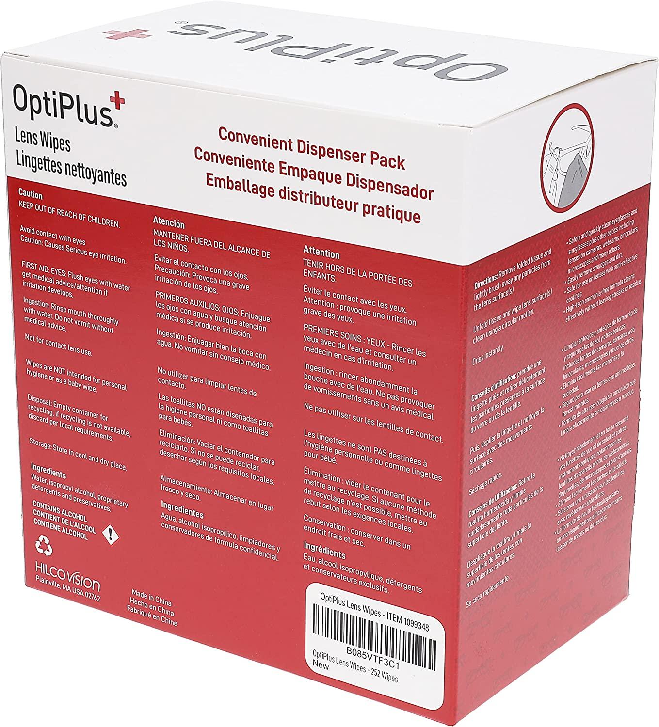 OptiPlus Eyeglass Lens Wipes 252 Count Pack Convenient & Effective Cleaning Solution