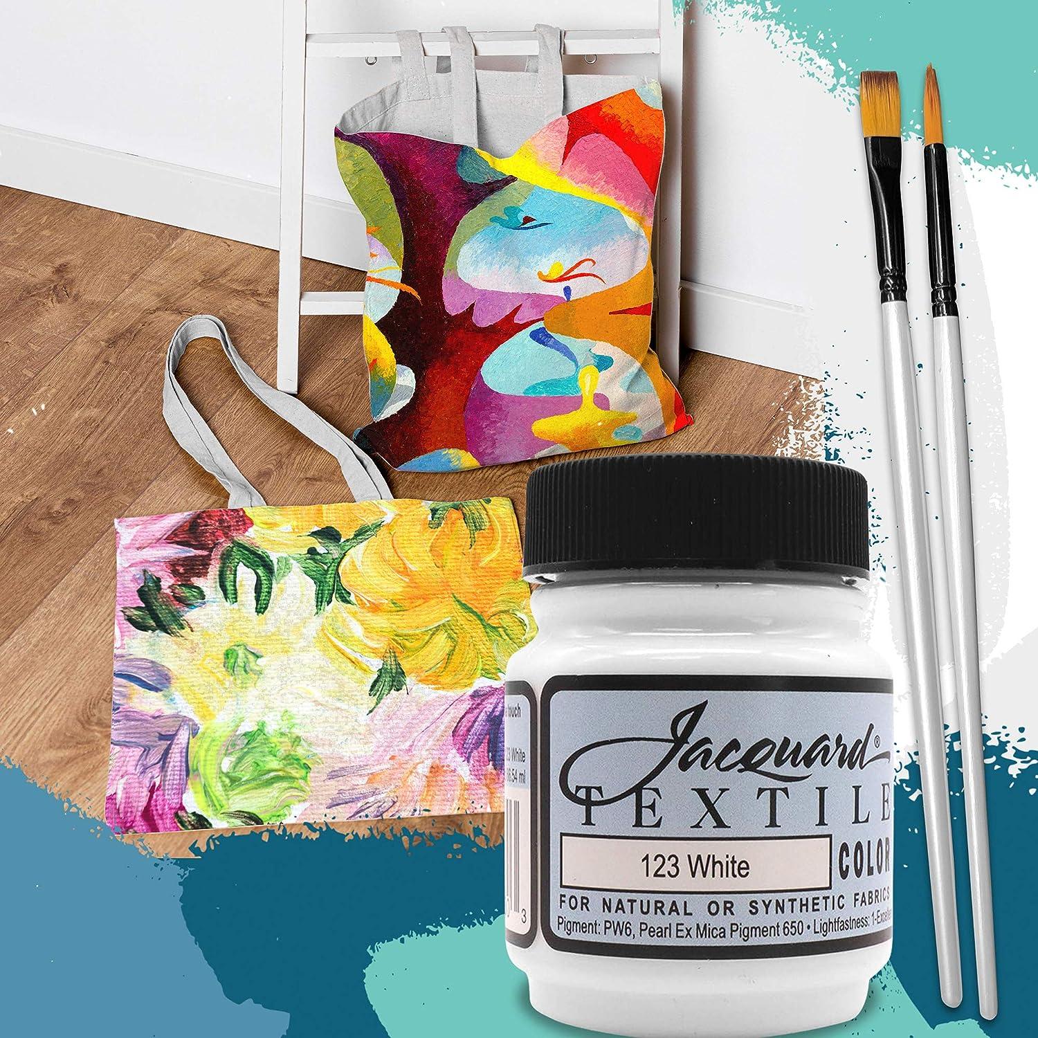 Moshify Jacquard Products White Textile Color Fabric Paint Made in USA -  JAC1123 2.25-Ounces - Bundled Brush Set 3 Piece Set