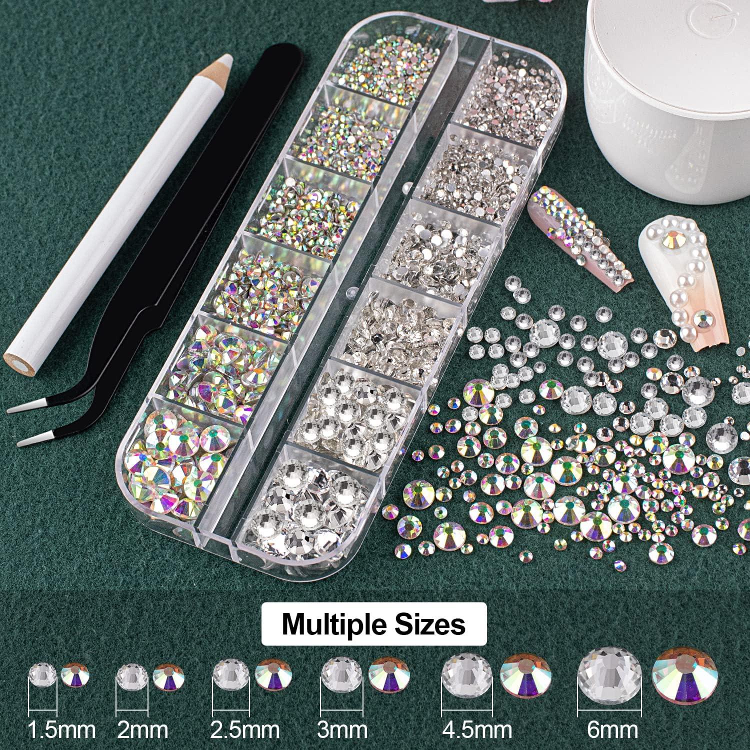 2box Rhinestones Half Pearls Beads for Crafts-Clear face Rhinestone gems  Makeup Eye Jewels Tooth Diamonds-Flat Back White Nail Pearls Stones  Crystals
