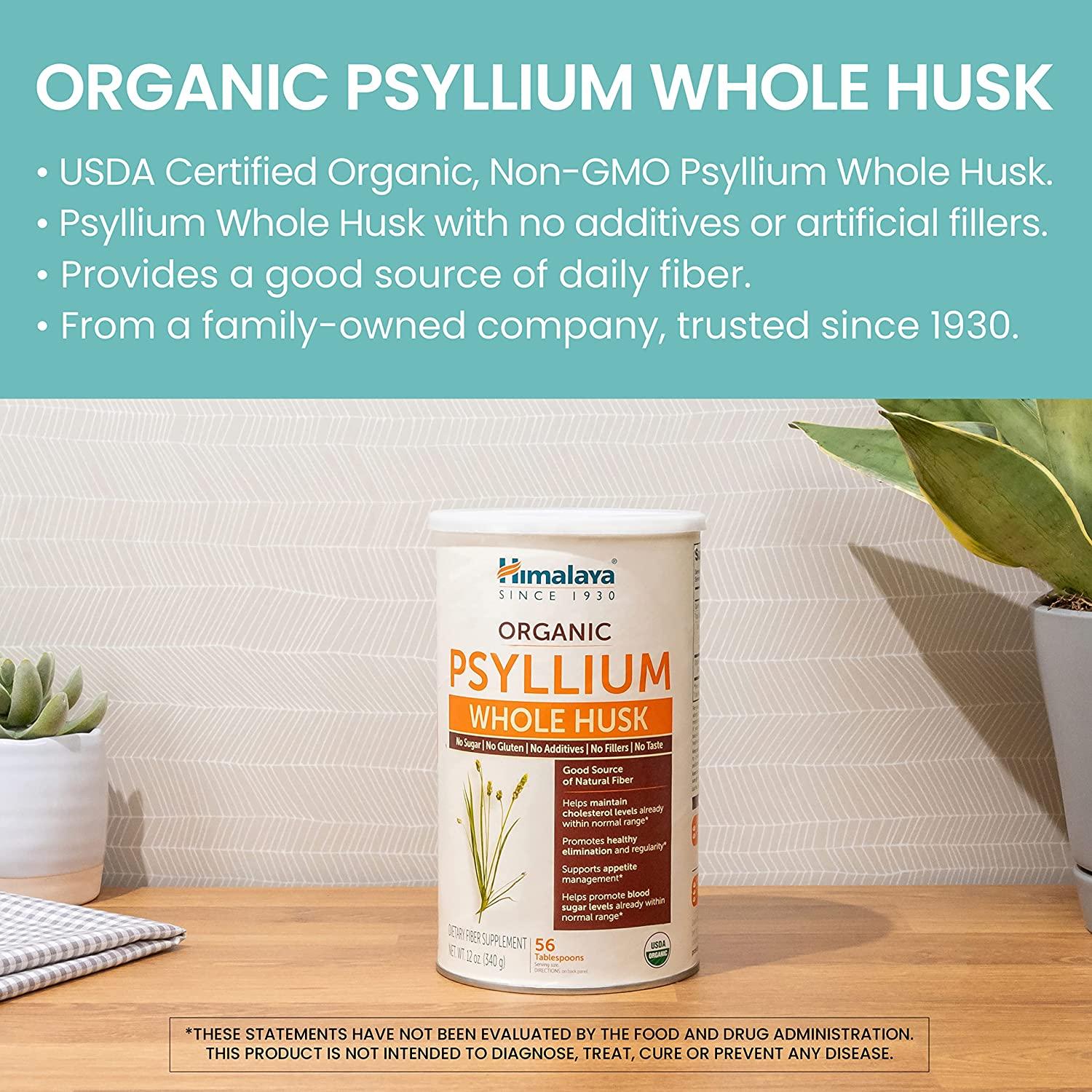 Himalaya Organic Psyllium Whole Husk 12 oz 56 Tablespoon Supply Daily Fiber & Cholesterol
