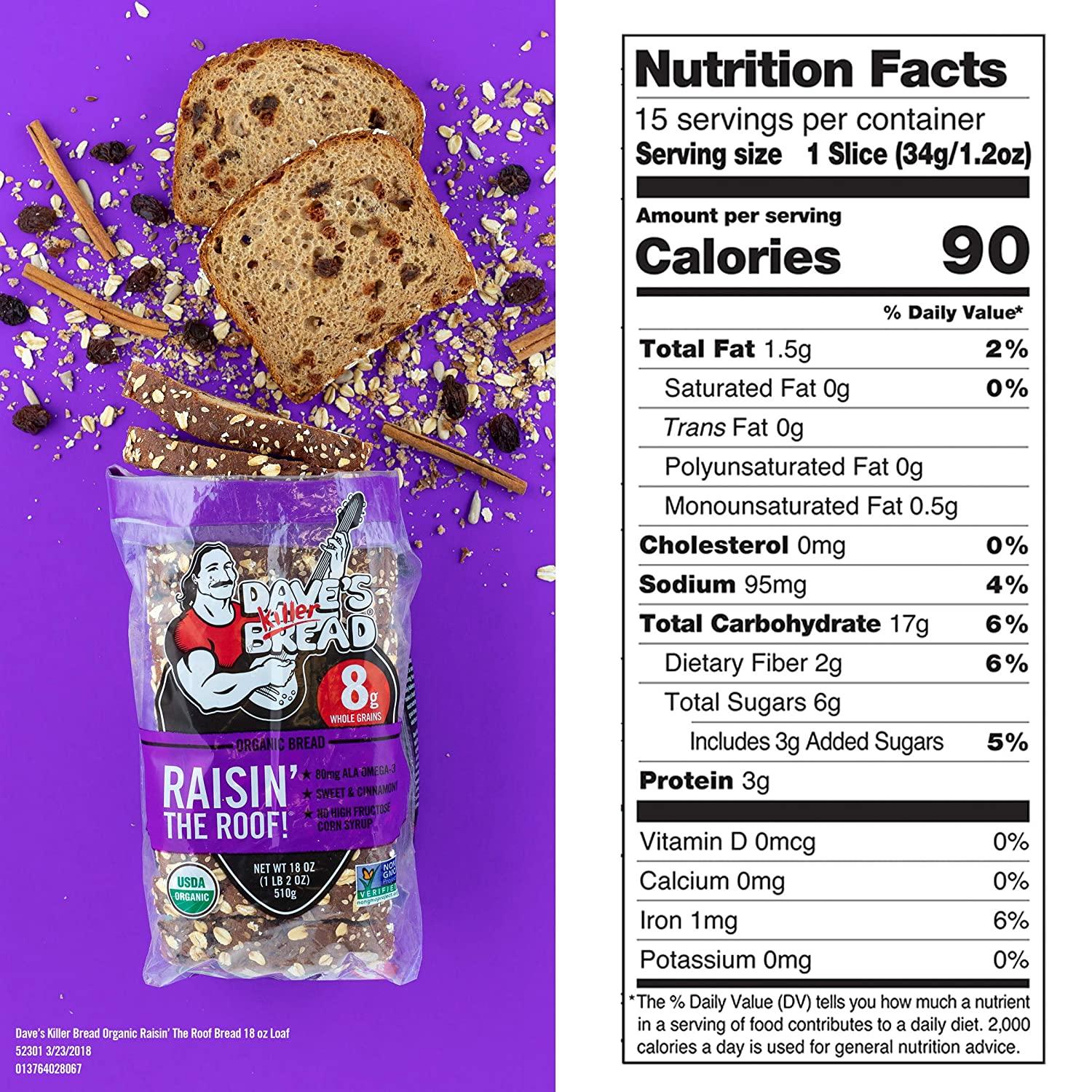 Dave's Killer Bread Organic Cinnamon Raisin Bread 18 oz Loaf