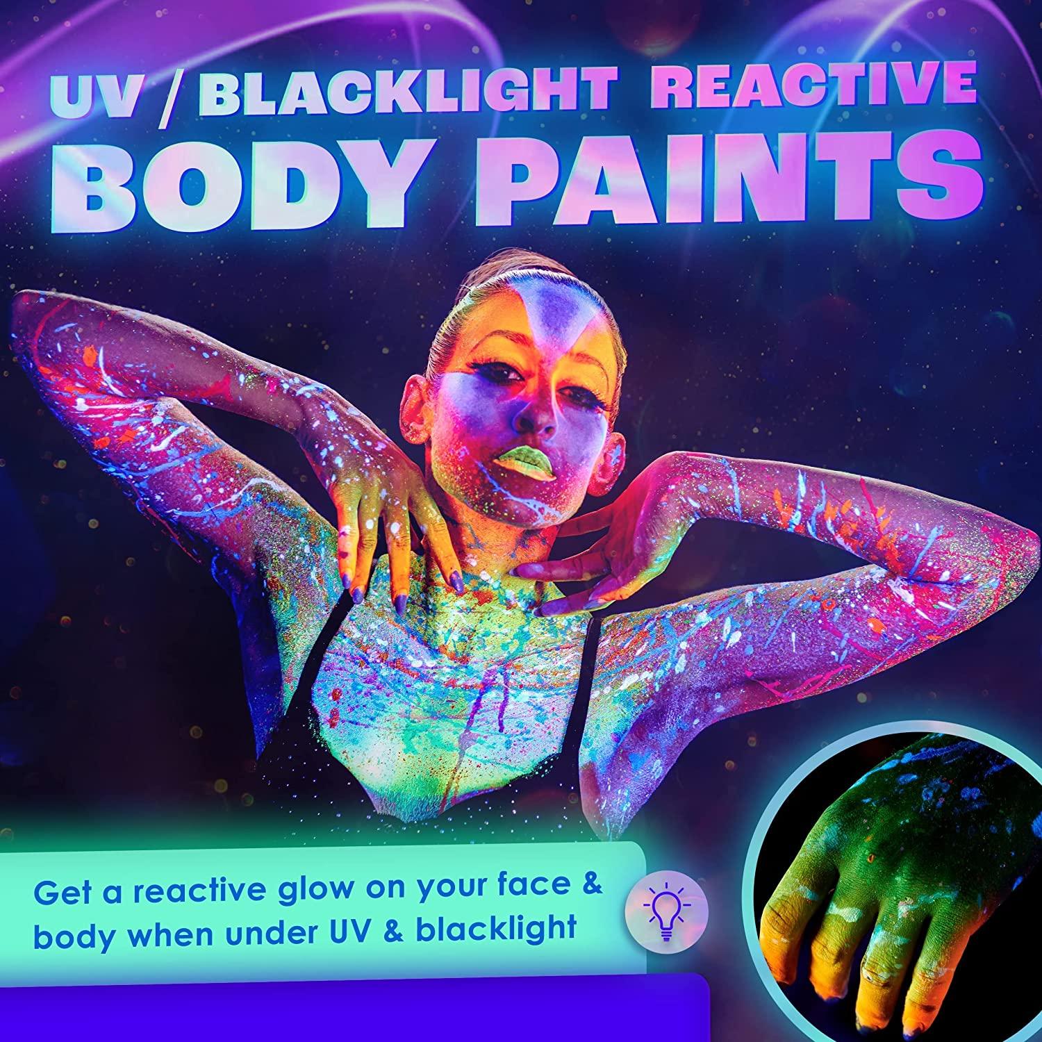 Neon Nights UV Body Paint Set, Blacklight Glow Makeup Kit, Fluorescent  Face Paints for Music Festivals, Photo Shoots, Nights Out - Easy to Use and  Remove, Premium Quality, Vibrant Colors