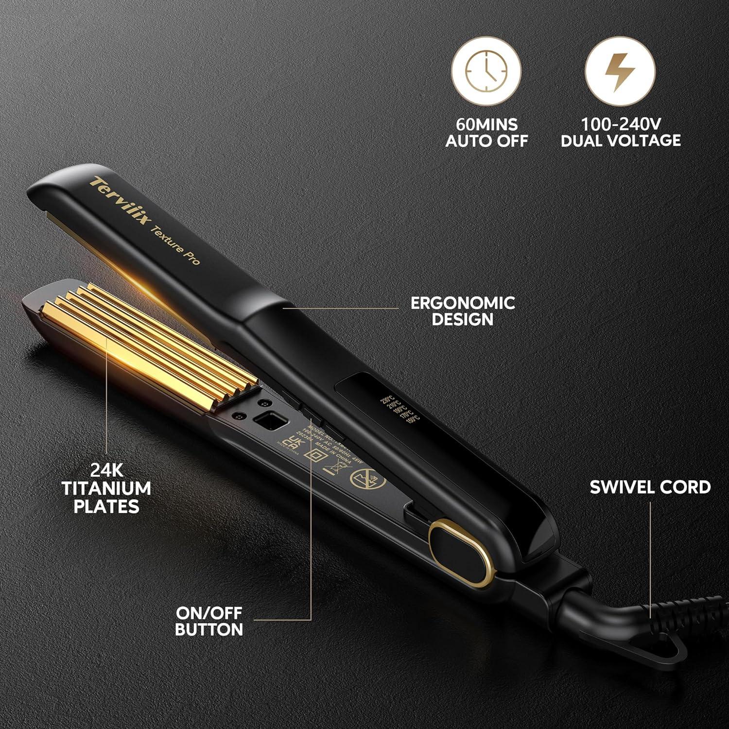 Terviiix Professional 24K Titanium Hair Crimper Crimper Hair Iron for