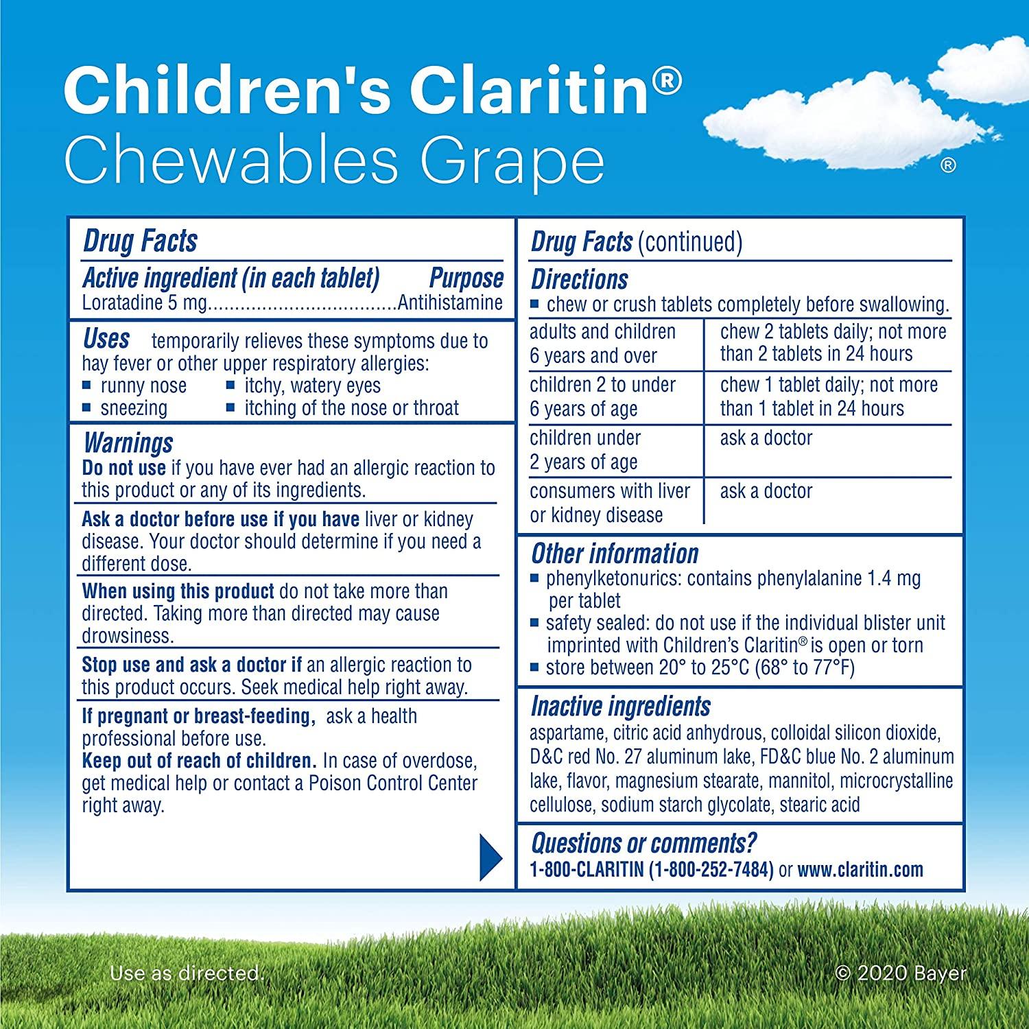 Claritin 24 Hour Allergy Chewables for Kids Non Drowsy Allergy Relief